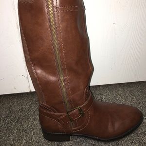 Ladies Size 8 Brown Tan Riding Boots Full Zip With Buckle